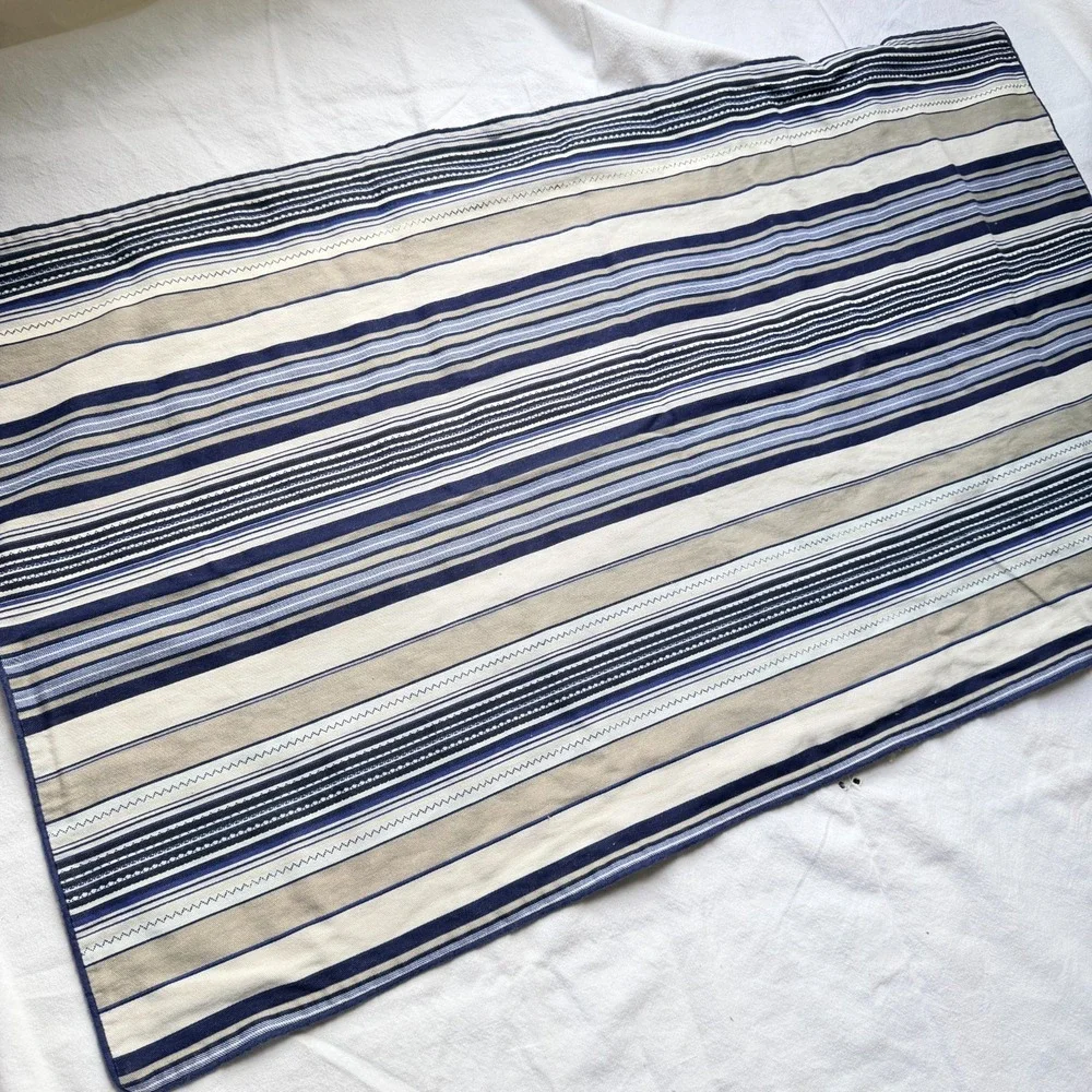 Set of 2 Columbia Blue Ticking Stripe Pillow Shams 20x34 Coastal Beachy Nautical
